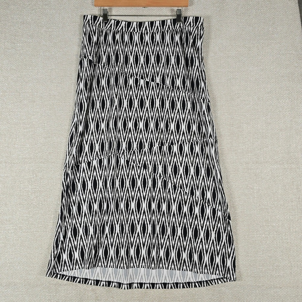 CJ Banks Womens 1X Black White Geometric Ikat Diamond Maxi Skirt Stretch